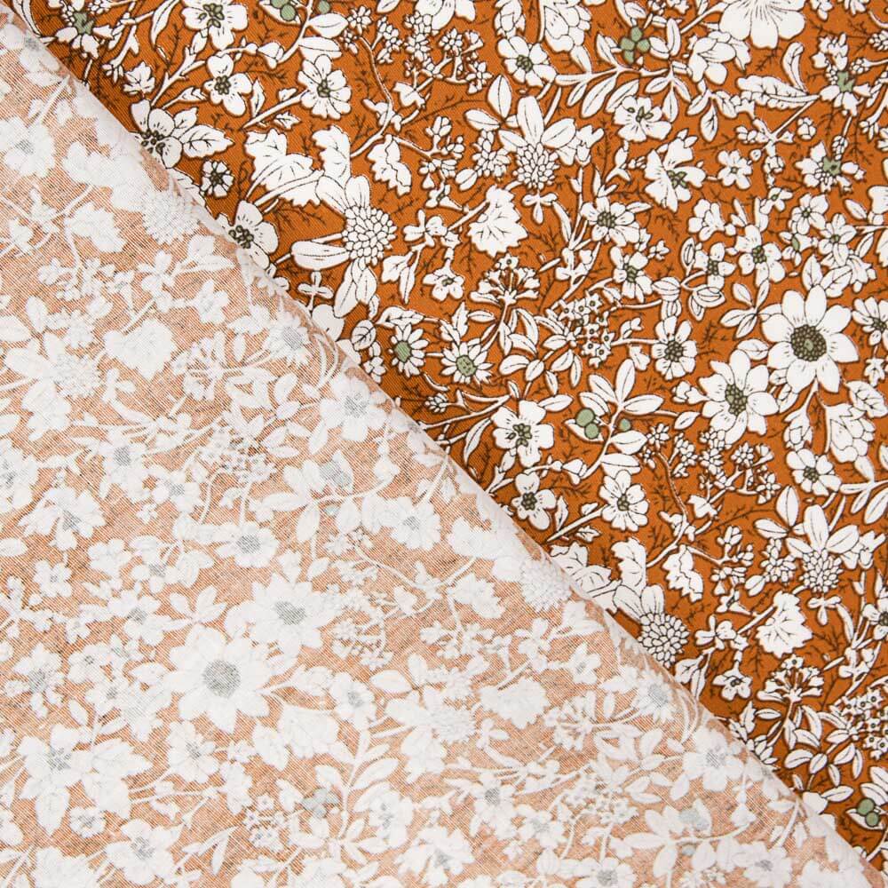 Popeline Coton Fleurs Terracotta - Ribes y Casals