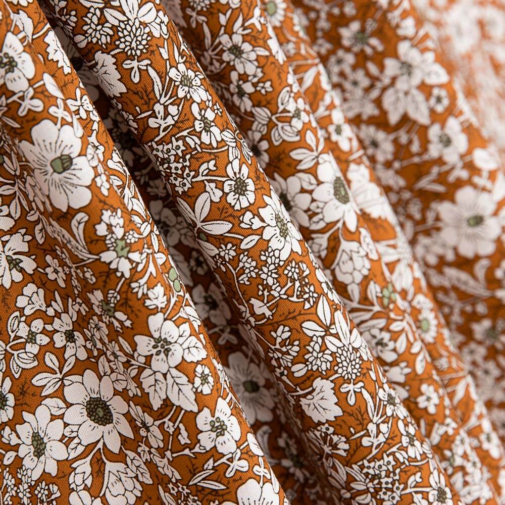 Popeline Coton Fleurs Terracotta - Ribes y Casals