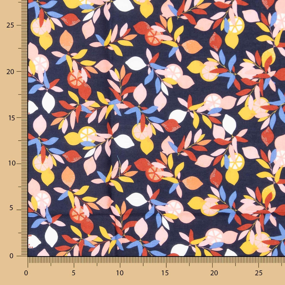 Popeline Coton Citron Bleu Marine - Ribes y Casals