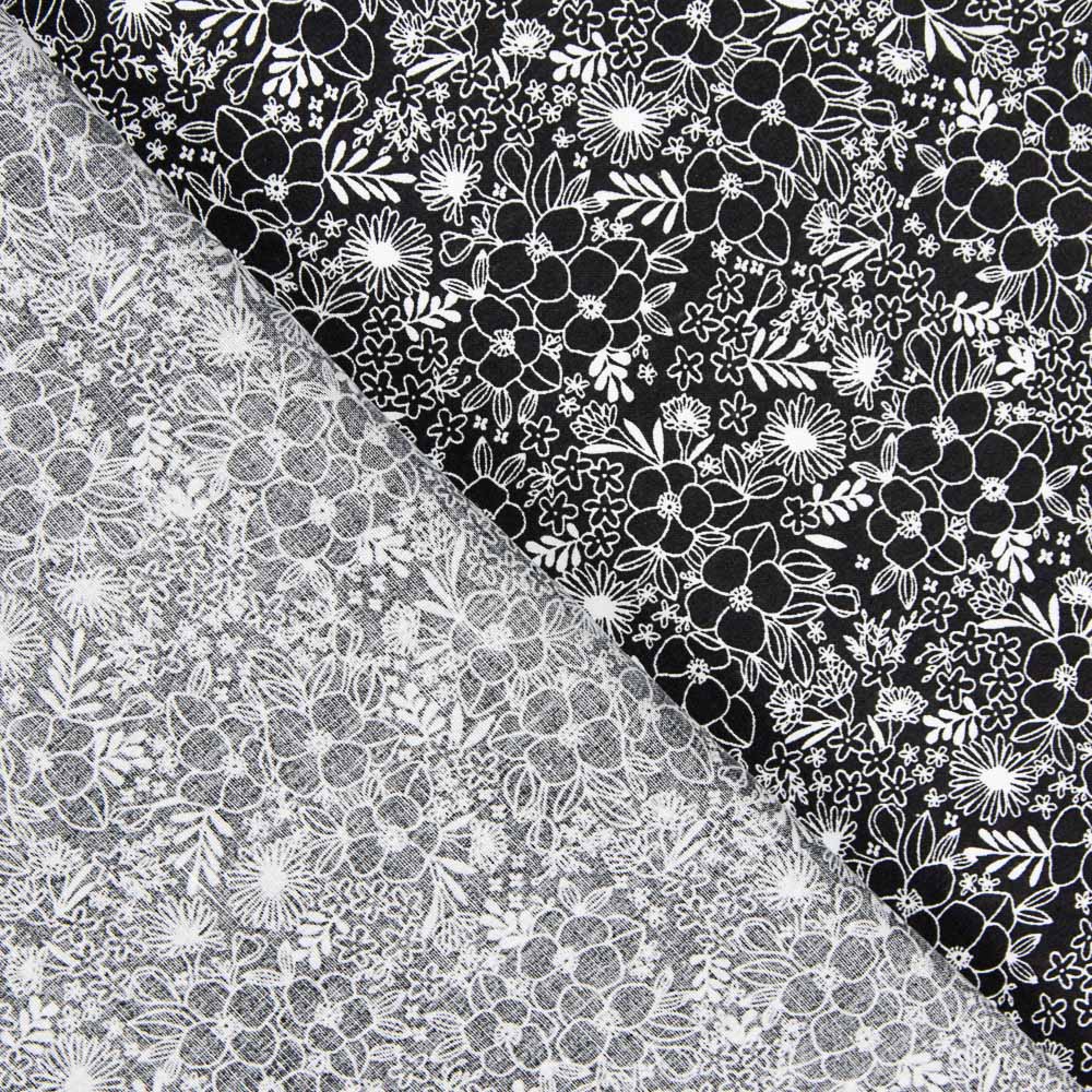 Popeline Coton Fleurs Noir - Ribes y Casals