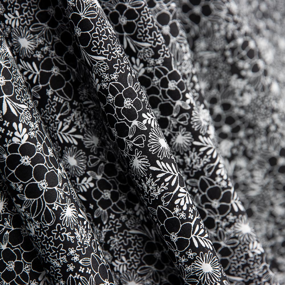 Popeline Coton Fleurs Noir - Ribes y Casals