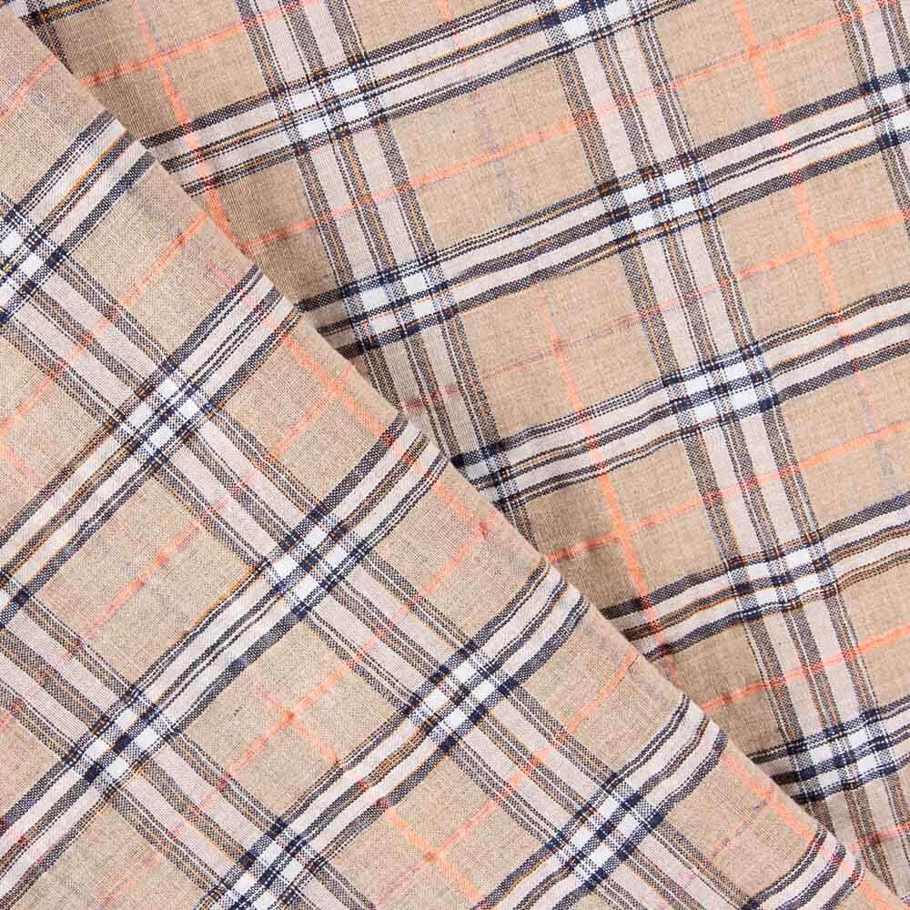 Coton Seersucker  Maxi Carreaux Beige - Ribes y Casals