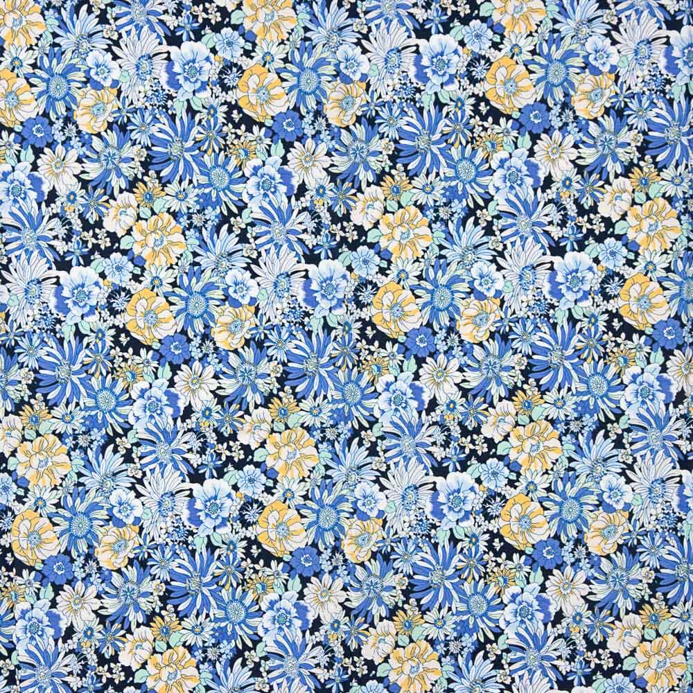 Popeline Coton Fleurs Sauvages Bleu Jean - Ribes y Casals