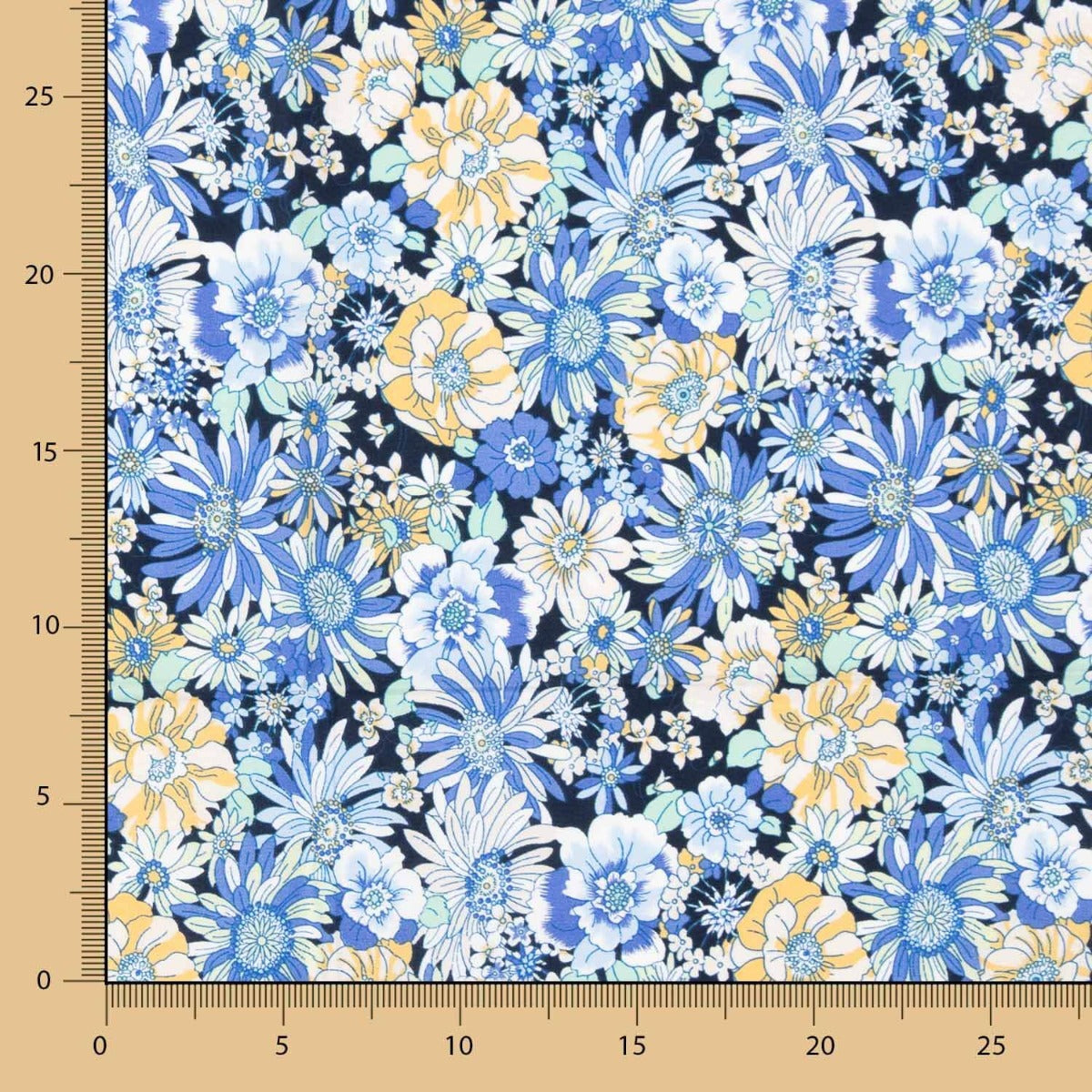 Popeline Coton Fleurs Sauvages Bleu Jean - Ribes y Casals