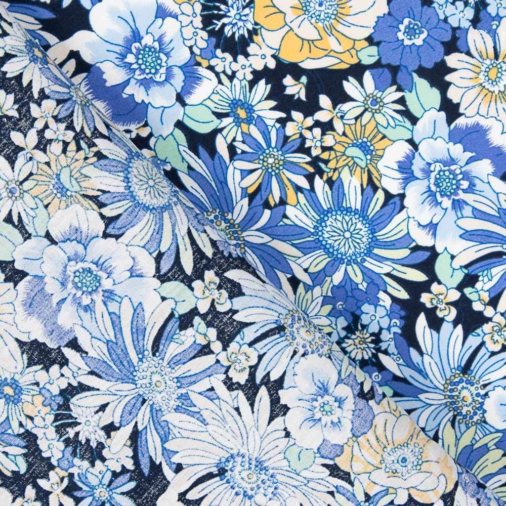 Popeline Coton Fleurs Sauvages Bleu Jean - Ribes y Casals