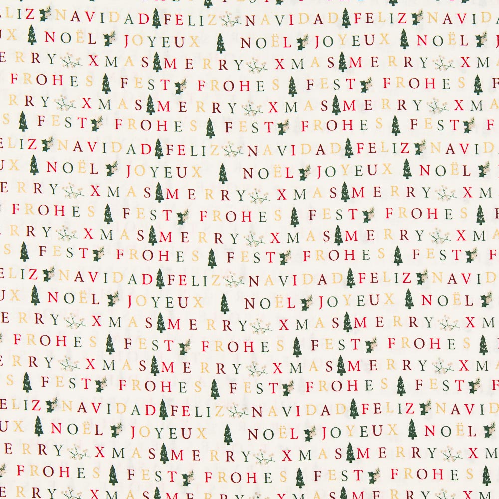 Rerraille Algodón Feliz Navidad Crudo 90x140cm - Ribes y Casals