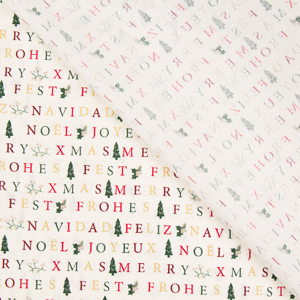 Rerraille Algodón Feliz Navidad Crudo 90x140cm - Ribes y Casals