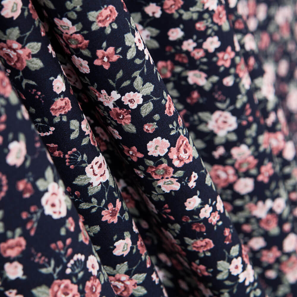 Coton Fleur Romantique Marine - Ribes y Casals