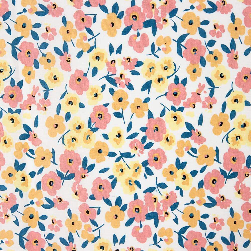Popeline Coton Fleurs Jaune Pâle - Ribes y Casals