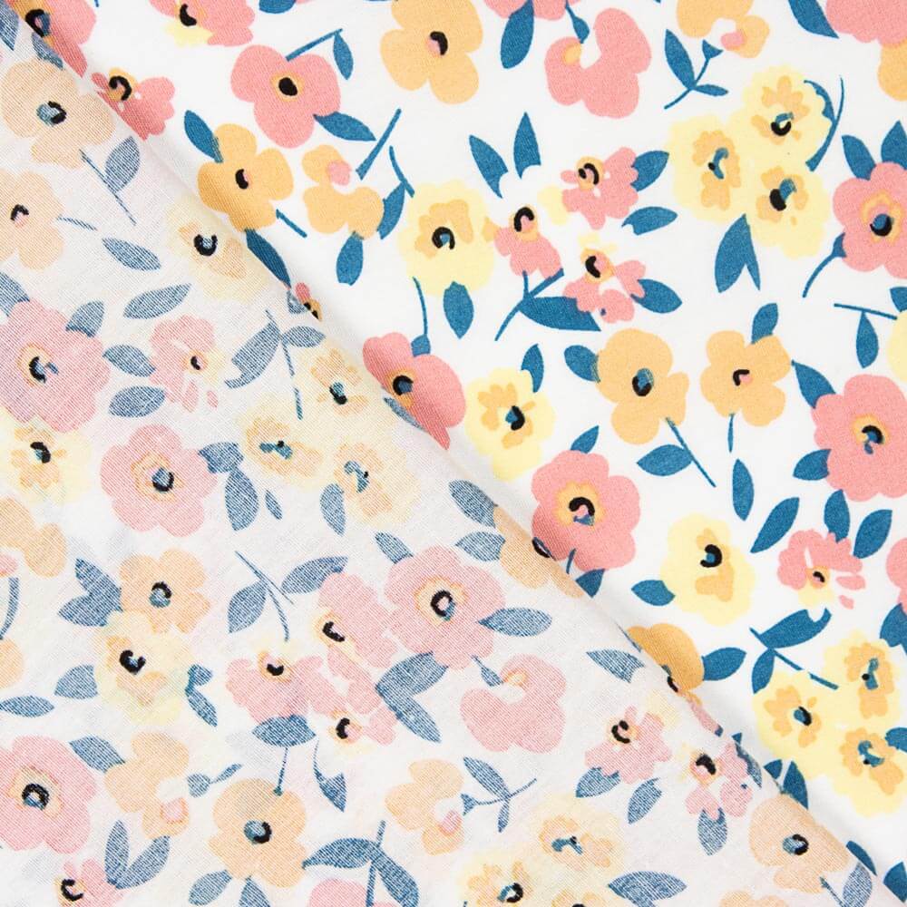Popeline Coton Fleurs Jaune Pâle - Ribes y Casals