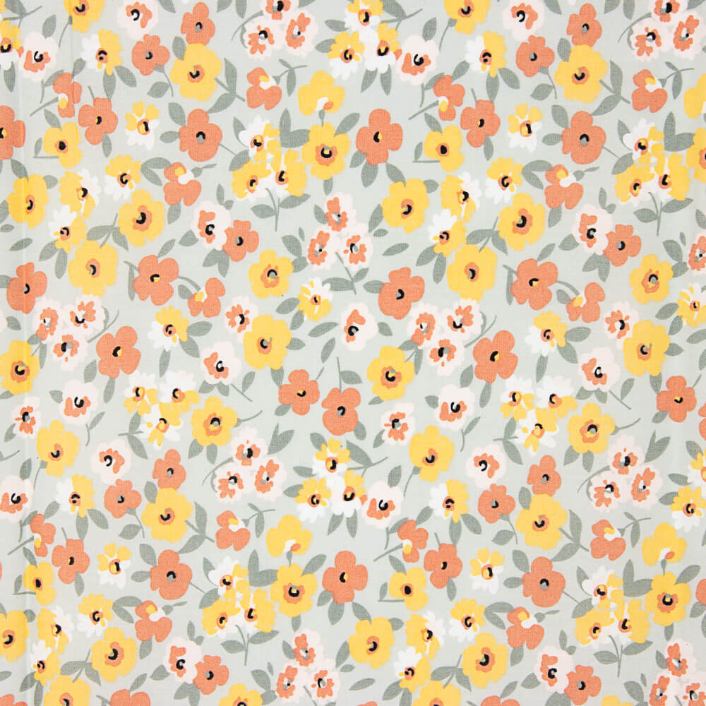 Popeline Coton Fleurs Vert Sauge - Ribes y Casals