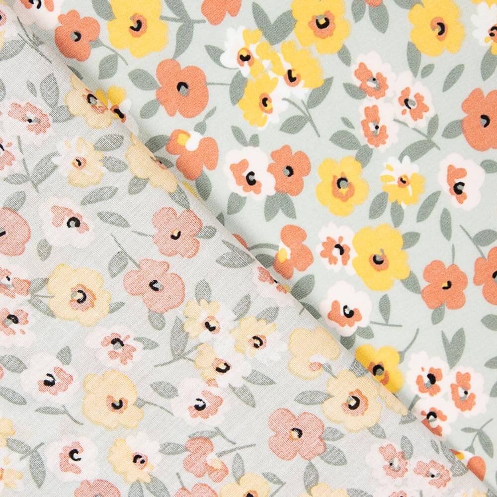 Popeline Coton Fleurs Vert Sauge - Ribes y Casals