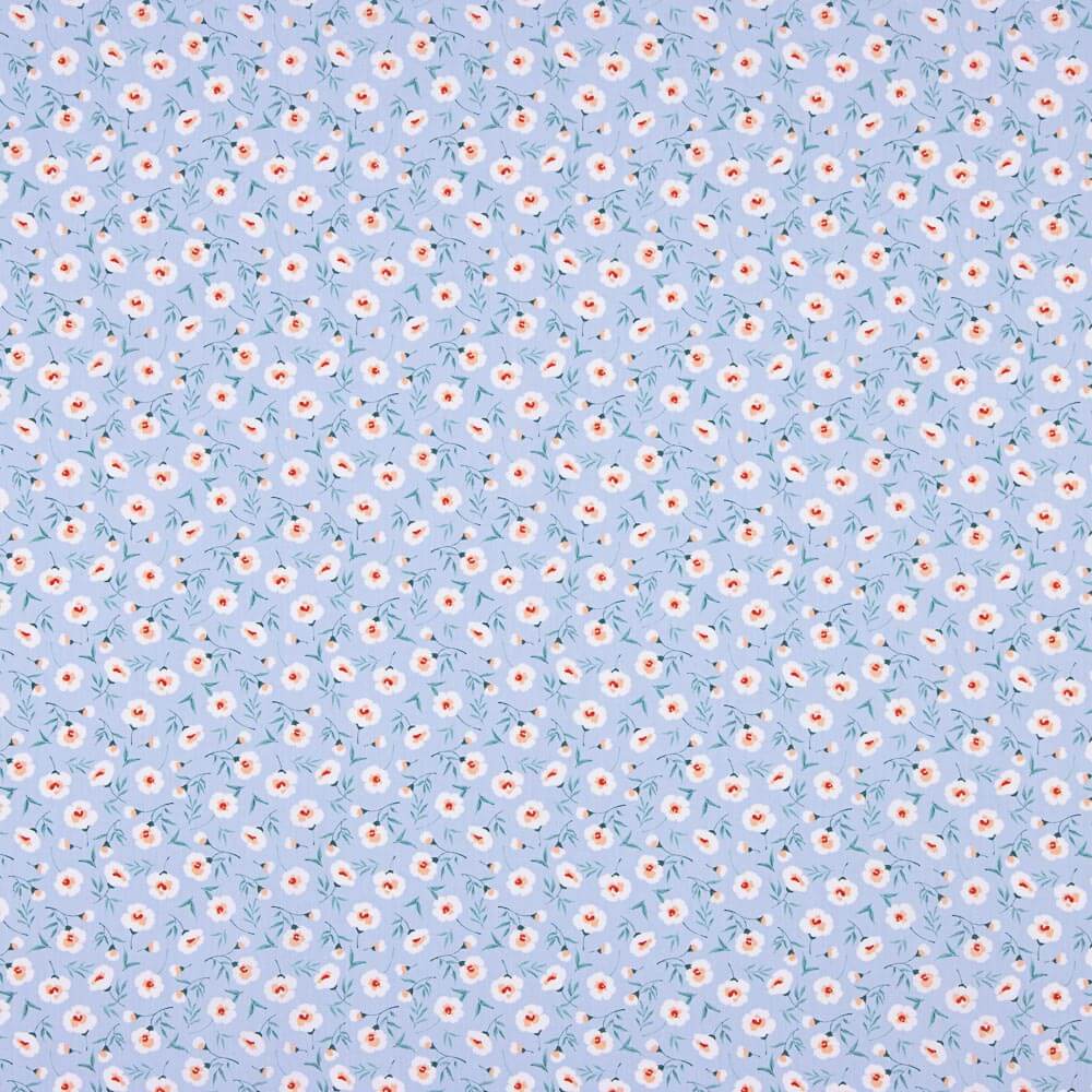 Popeline de Coton Bio Fleurs Coni Bleues - Ribes y Casals