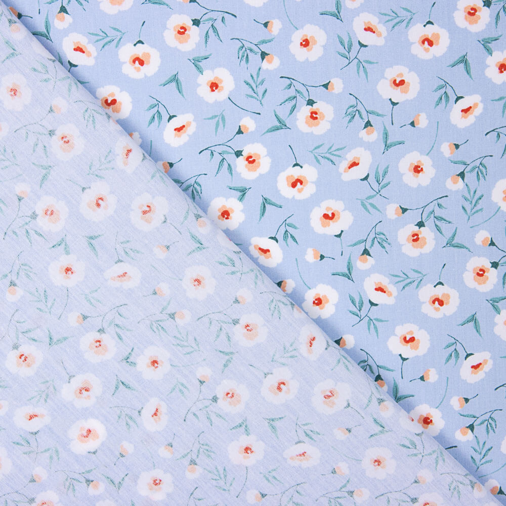 Popeline de Coton Bio Fleurs Coni Bleues - Ribes y Casals
