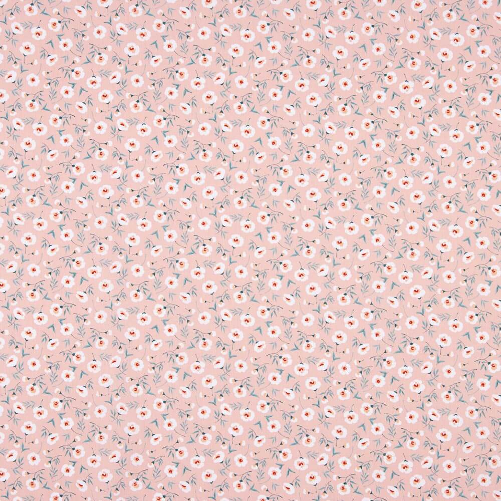 Retal Popelín Algodón Orgánico Flores Coni Rosa 80x148 cm. - Ribes y Casals