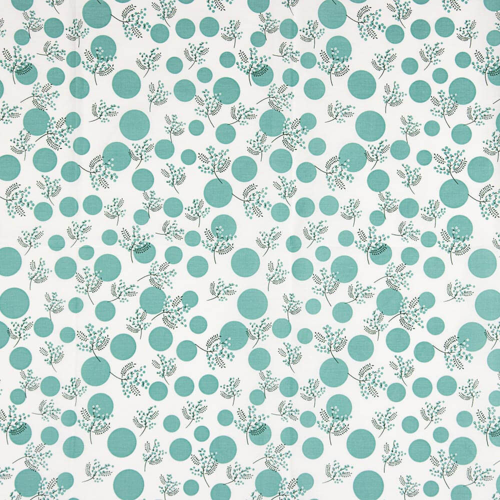 Popeline Coton Fleurs Japon Vert Koi - Ribes y Casals