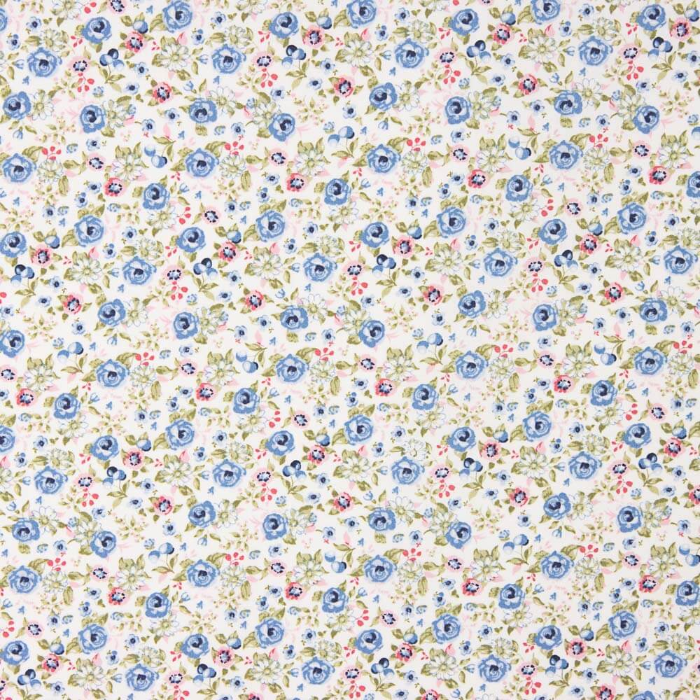 Popeline Coton Bio Fleur Bleu Clair - Ribes y Casals