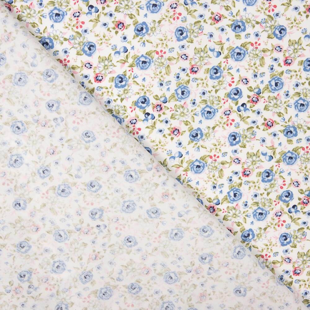 Popeline Coton Bio Fleur Bleu Clair - Ribes y Casals