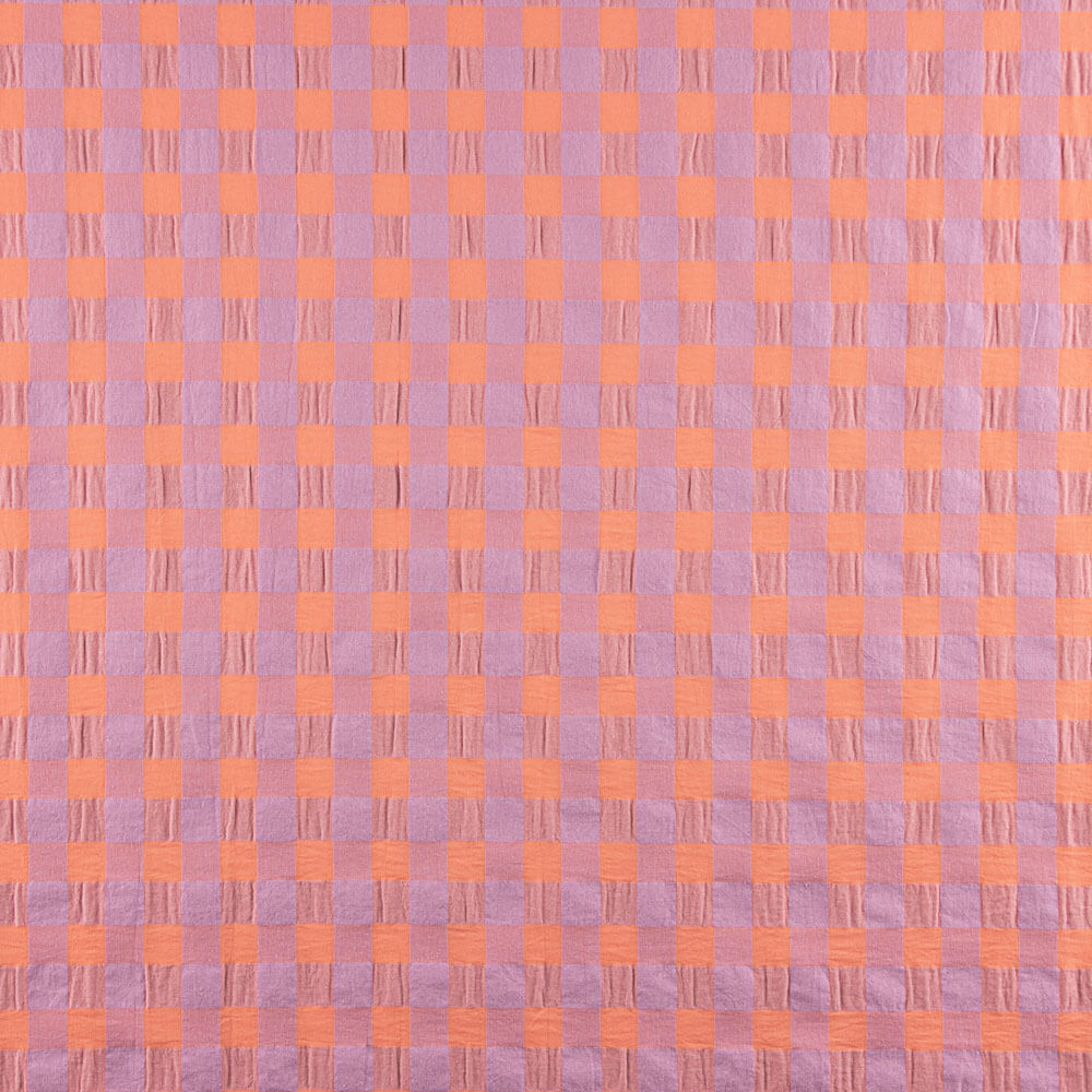 Coton Seersucker Check Maxi Orange/Mauve - Ribes y Casals