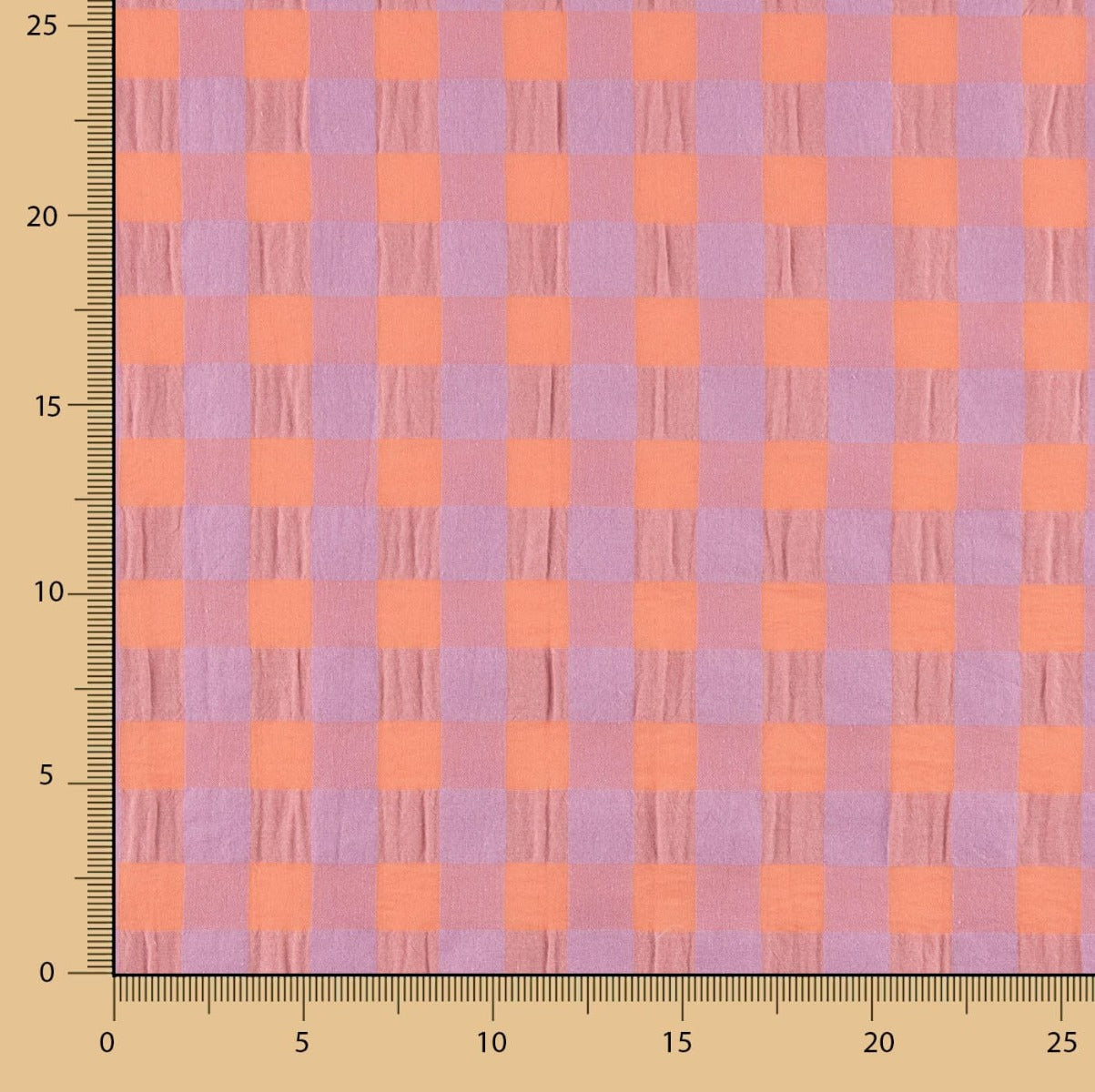 Coton Seersucker Check Maxi Orange/Mauve - Ribes y Casals