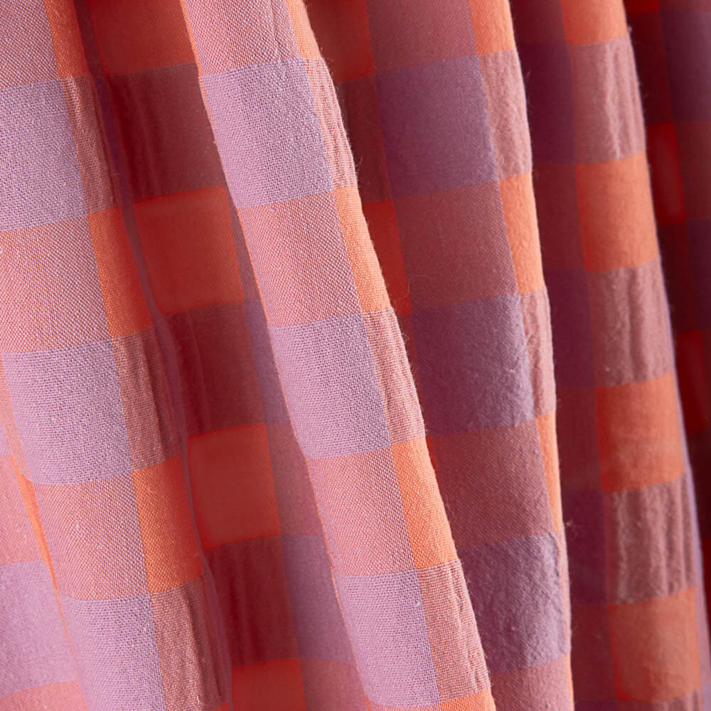 Coton Seersucker Check Maxi Orange/Mauve - Ribes y Casals