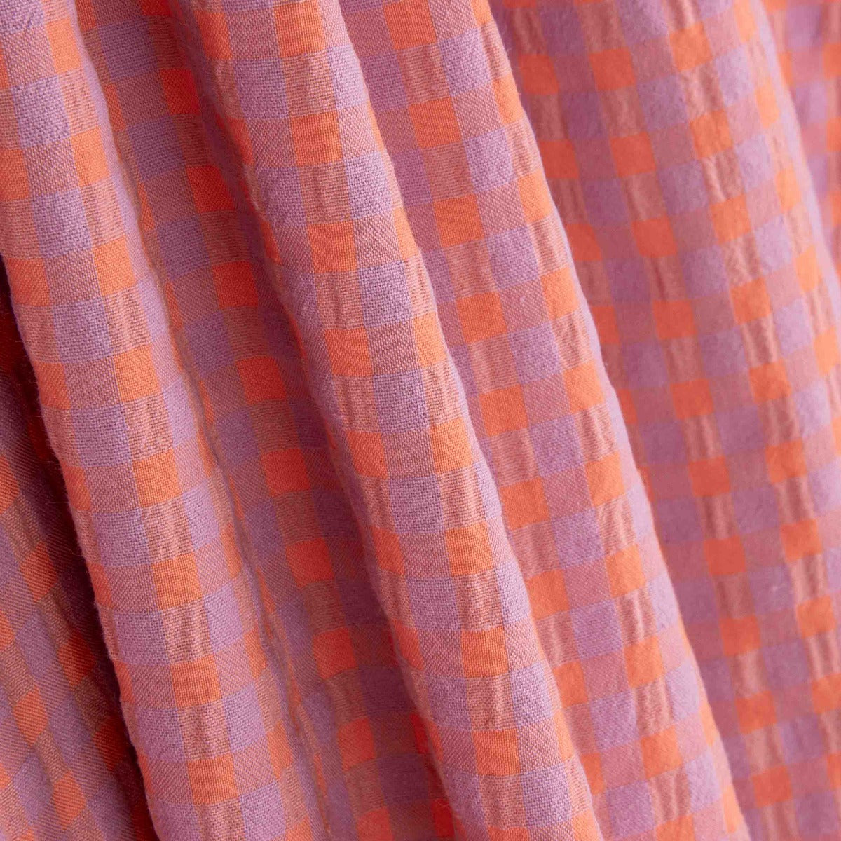 Coton Seersucker à Carreaux Moyen Orange/Mauve - Ribes y Casals