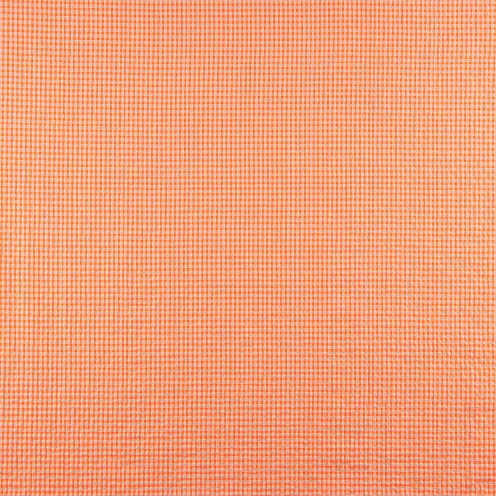 Coton Seersucker Mini Carreaux Orange Fluo - Ribes y Casals