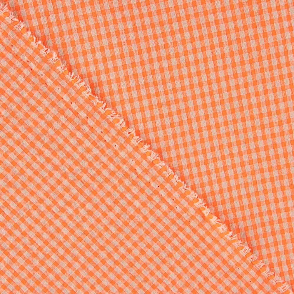 Coton Seersucker Mini Carreaux Orange Fluo - Ribes y Casals