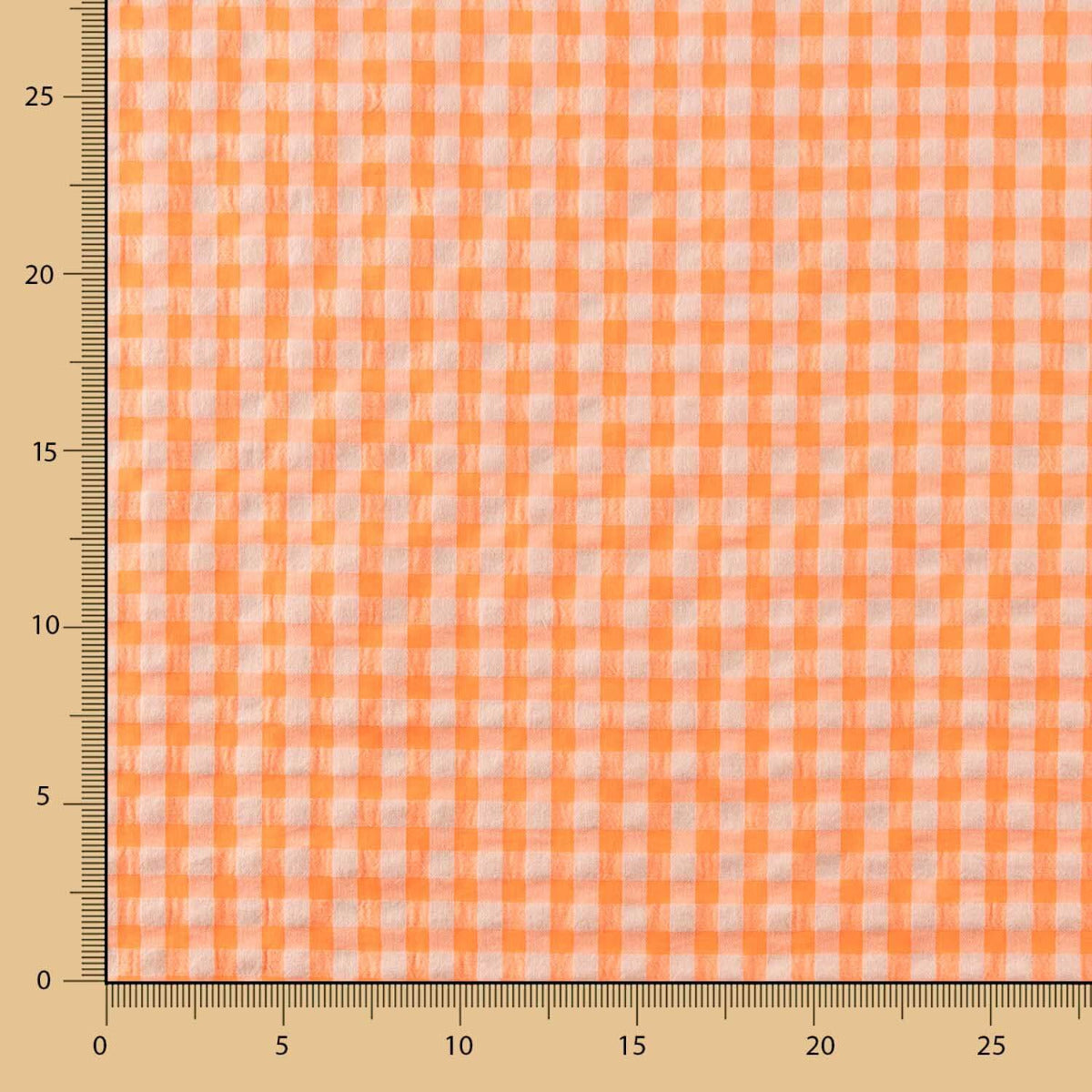 Coton Seersucker Carreaux Orange Fluo - Ribes y Casals