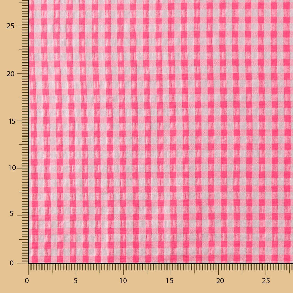 Coton Seersucker Carreaux Rose Fluo - Ribes y Casals