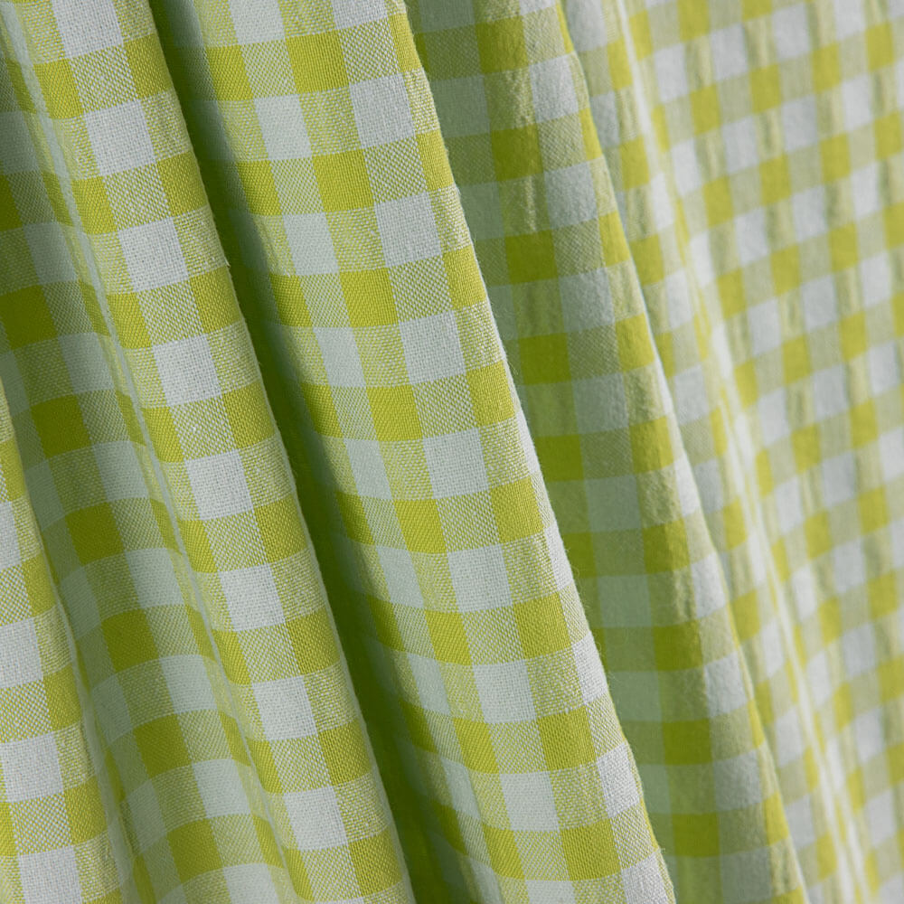 Coton Seersucker Carreaux Vert Citron - Ribes y Casals