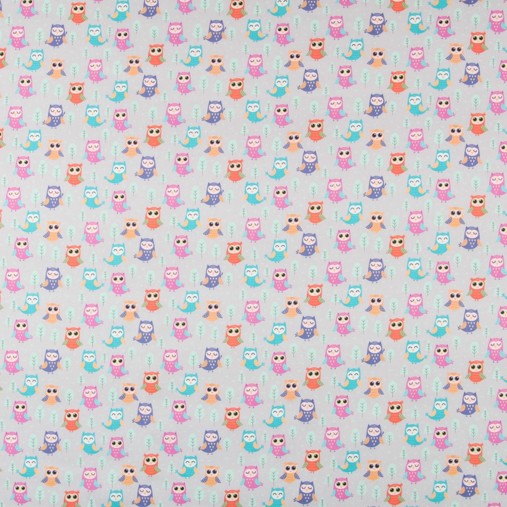 Coton Satiné Chouettes Grises - Ribes y Casals