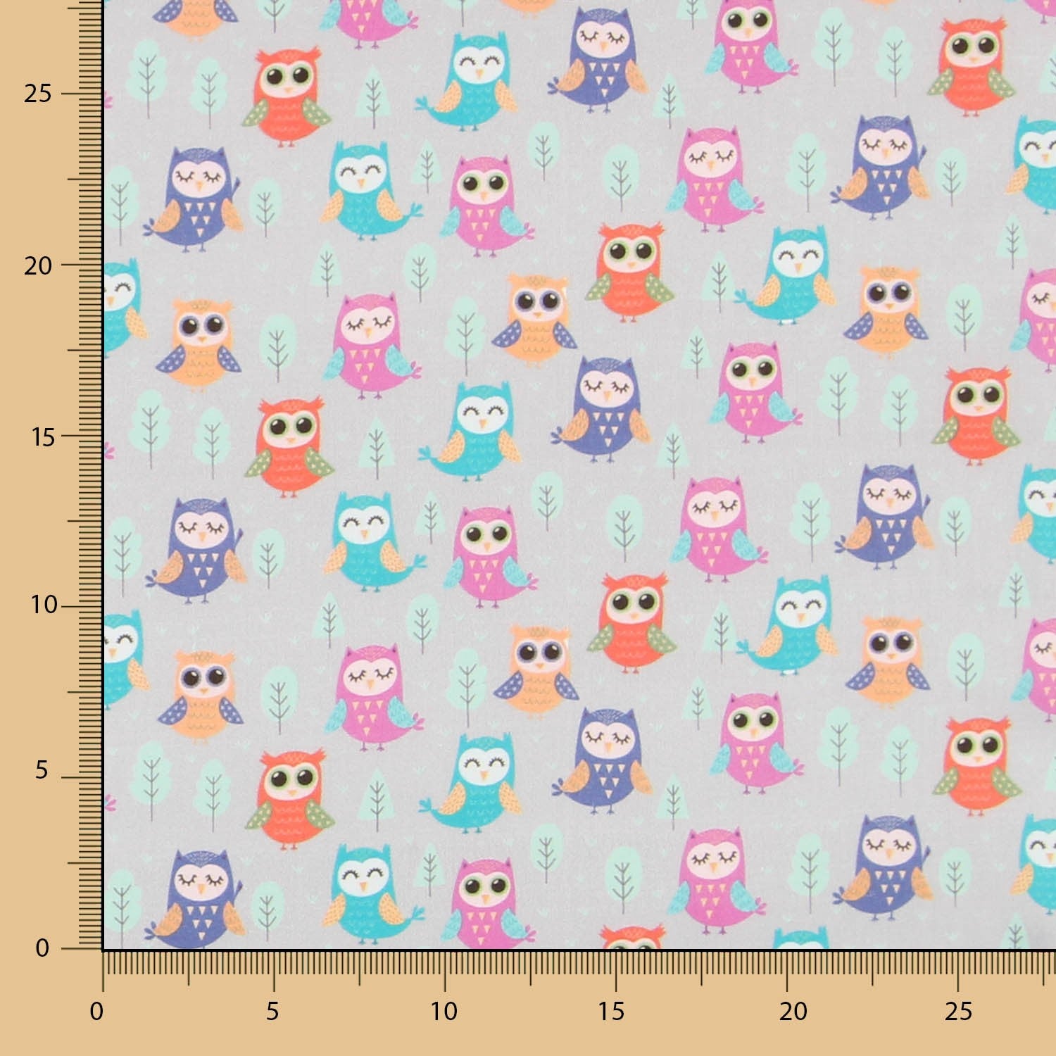 Coton Satiné Chouettes Grises - Ribes y Casals