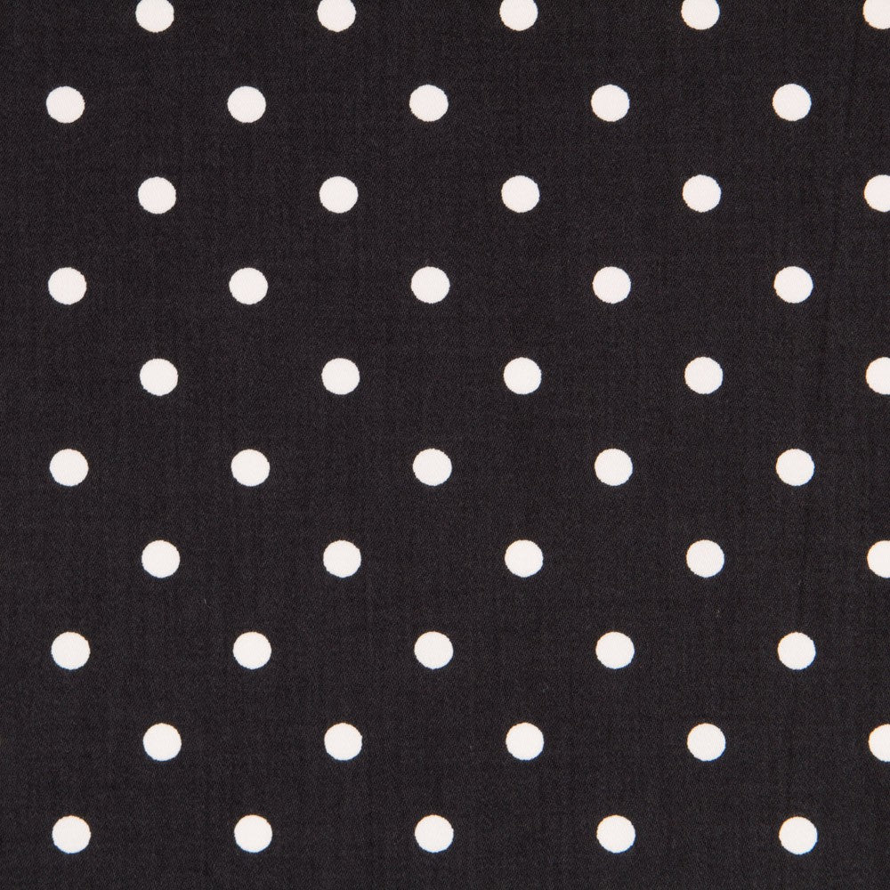 Popeline Spandex Pois Blanc 7mm Noir - Ribes y Casals