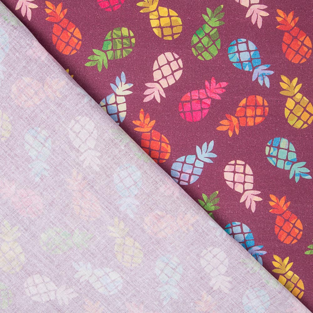 Coton Popeline Ananas Grenat - Ribes y Casals