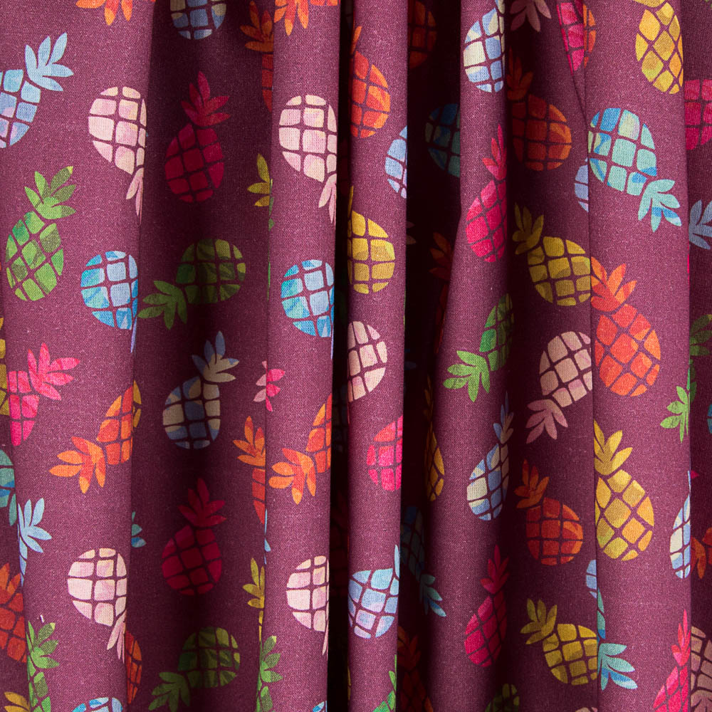 Coton Popeline Ananas Grenat - Ribes y Casals