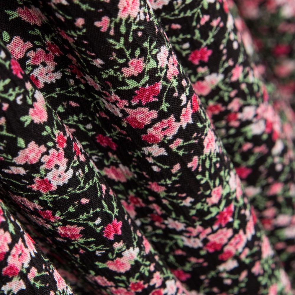 Gaze Viscose Petite Fleur Noir - Ribes y Casals