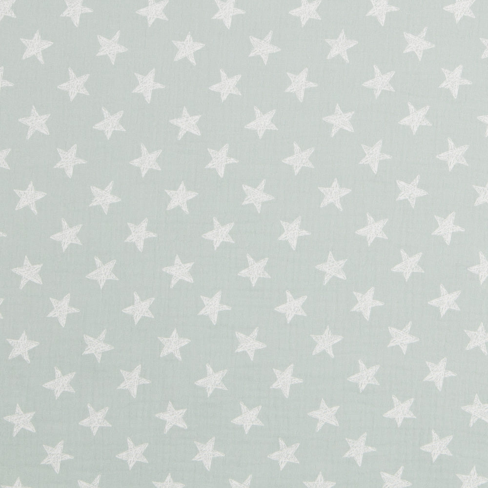 Coton Double Gaze Etoiles Vert Pâle - Ribes y Casals