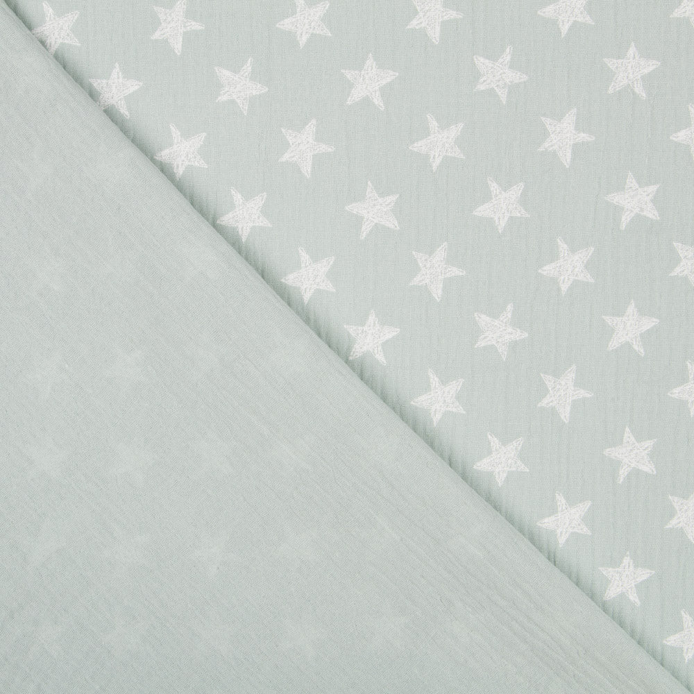 Coton Double Gaze Etoiles Vert Pâle - Ribes y Casals