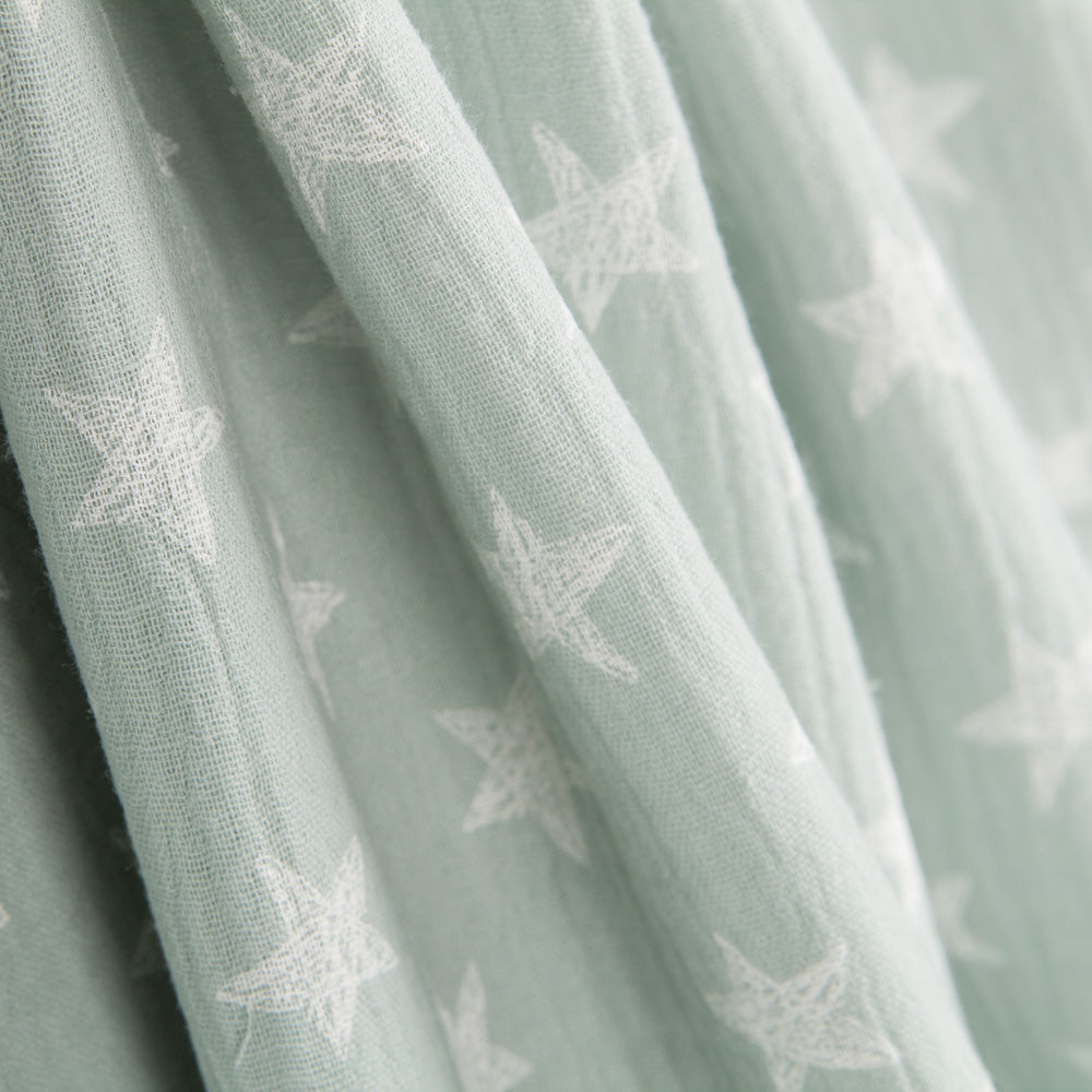 Coton Double Gaze Etoiles Vert Pâle - Ribes y Casals