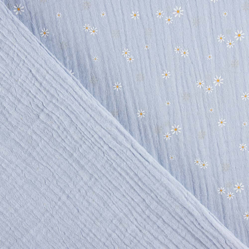 Tissu Mousseline Coton Marguerites Bleu Clair - Ribes y Casals