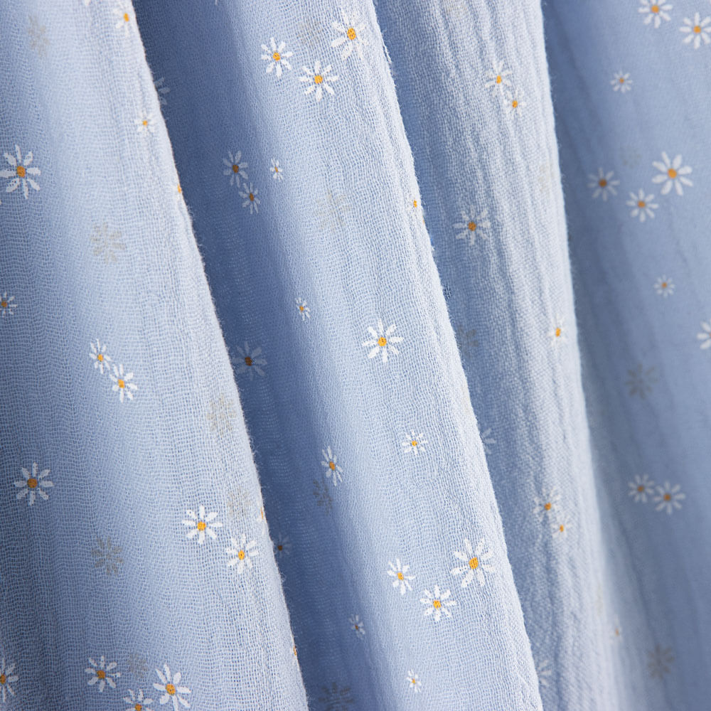 Tissu Mousseline Coton Marguerites Bleu Clair - Ribes y Casals