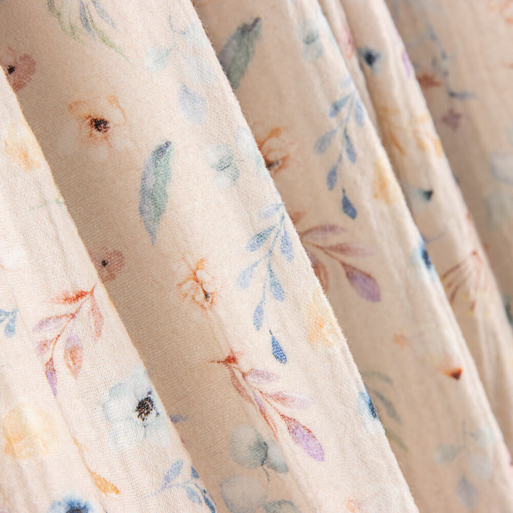 Tissu Mousseline Coton  Fleurs Camel - Ribes y Casals