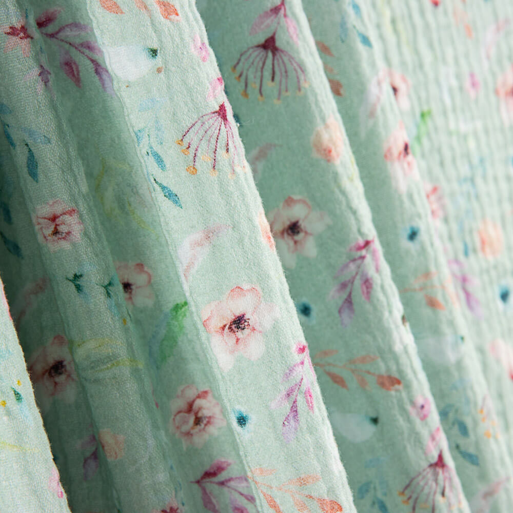 Tissu Mousseline Coton Vert Menthe Fleurs - Ribes y Casals