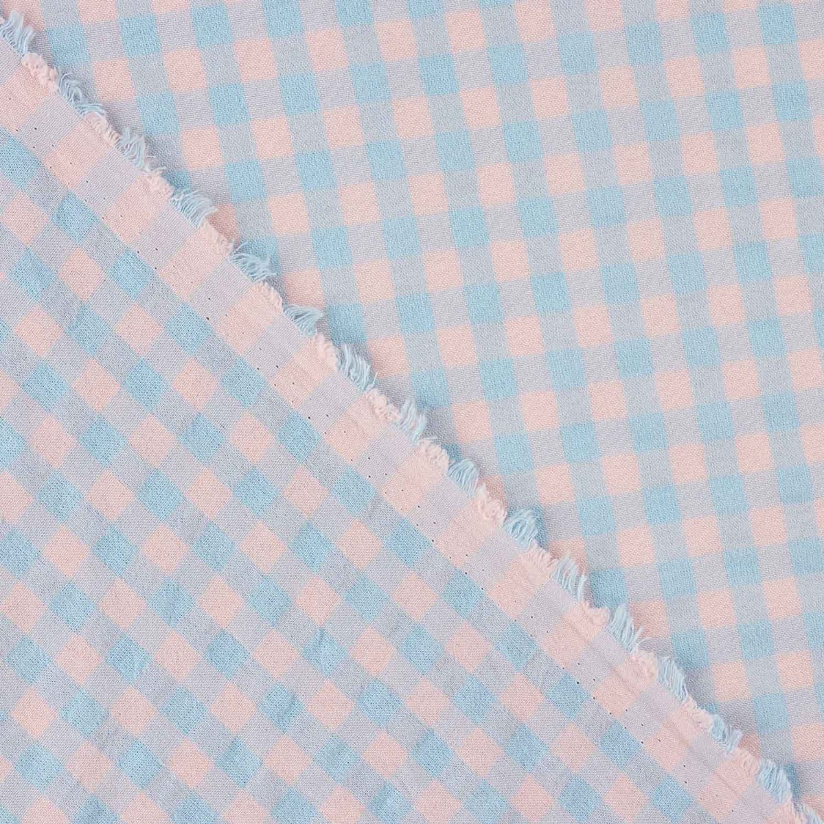 Mélange de coton seersucker Vichy – Bleu tendre et rose - Ribes y Casals