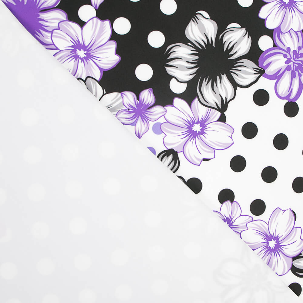 Bi-stretch Fleur Pois Mix Mauve - Ribes y Casals