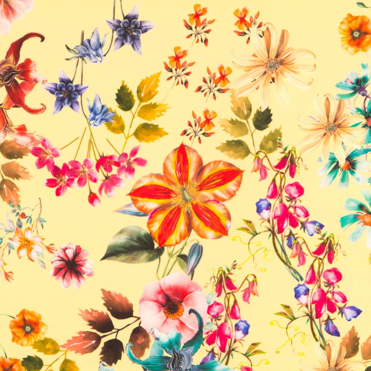 Gabardine Bi-Stretch Fleurs Jaune - Ribes y Casals