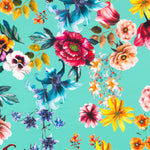 Gabardine Bi-Stretch Fleurs Vert Menthe - Ribes y Casals