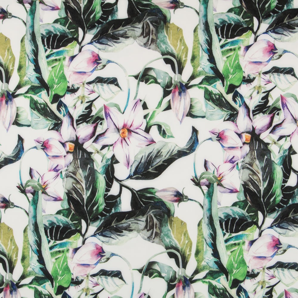 Tissu Biélastique Tropical Fond Blanc Biélastique - Ribes y Casals