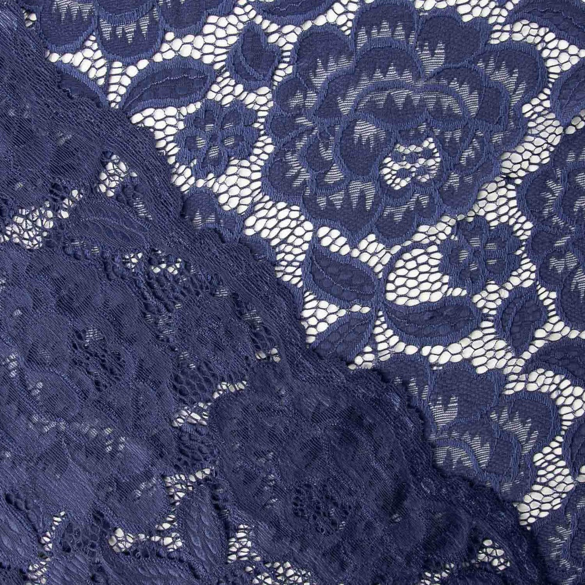 Dentelle bleu marine avec motif floral en élasthanne - Ribes y Casals